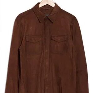 John Varvatos Lucas Mud Brown Color Shirt Suede Leather Jacket Size 50 Large